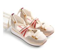 Gioseppo MERTI - Zapatillas Abiertas con Piel Serraje, Cuña Forrada de Algodón, Acentos de Color y Tiras Atadas, Altura Cuña de 5,5 cm, Planta Acolchada y Suela de TPR, Color Beige, Talla 41