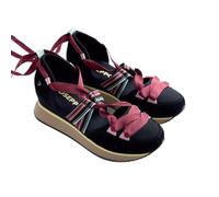 Gioseppo MERTI - Zapatillas Abiertas con Piel Serraje, Cuña Forrada de Algodón, Acentos de Color y Tiras Atadas, Altura Cuña de 5,5 cm, Planta Acolchada y Suela de TPR, Color Negro, Talla 39