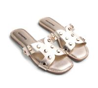 Gioseppo MILLSTON - Sandalias Planas de Piel con Detalle de Tachas y Cierre Ajustable, Diseño Elegante y Confortable, Planta Acolchada y Forro de Piel, Color Platino, Talla 40