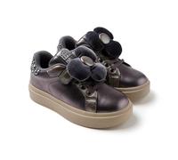 GIOSEPPO, Modelo ALMONT, Sneaker Plateado para niña con Adorno de Flor de Quita y pon. Cierre Cordones elásticos y Ajustable. Suela Tipo Casco.