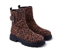 GIOSEPPO, Modelo TINTAH, Botas de piel serraje para niña con estampado animal y hebilla. Suela tipo track.