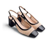 GIOSEPPO MUNKEDAL - Zapatos de Tacón Estilo Salones Destalonados con Rafia y Forro de Rejilla, Punta Cuadrada, Tacón Bloque, Correa Ajustable en el Tobillo, Color Negro, Talla 37