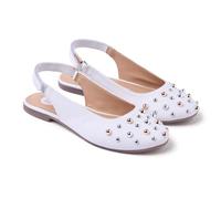 Gioseppo NAMANYE - Bailarinas de Piel con Detalle de Tachas Plateadas, Cierre Ajustable en el Talón, Planta Acolchada, Suela Flexible de TPR, Puntera Redonda, Color Blanco, Talla 39