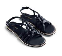 GIOSEPPO PEPPERELL - Sandalias Planas de Piel con Detalle de Nudos para Mujer, Acentos Metalizados y Cierre Ajustable, Suela Flexible TPR, Color Negro, Talla 37