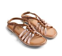 GIOSEPPO PEPPERELL - Sandalias Planas de Piel con Detalle de Nudos para Mujer, Acentos Metalizados y Cierre Ajustable, Suela Flexible TPR, Color Cuero, Talla 41