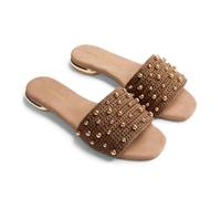 Gioseppo PERRINTON - Sandalias de Crochet Hecho a Mano con Detalle de Cuentas Metálicas para Mujer, Talón Abierto y Planta de Piel, Estilo Casual y Elegante, Color Marrón, Talla 36