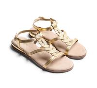 Gioseppo REDDITCH - Sandalias de Crochet Hecho a Mano con Detalle de Cuentas Metálicas para Mujer, Cuña Metalizada y Planta de Piel, Estilo Elegante y Cómodo, Color Oro, Talla 41