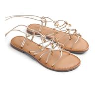 Gioseppo SEDGWICK - Sandalias de Piel con Abalorios para Mujer, Cierre Ajustable y Planta Acolchada, Estilo Casual y Elegante, Color Platino, Talla 38
