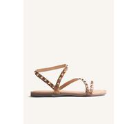Gioseppo SUBUKIA - Sandalias Planas de Piel con Estampado de Serpiente y Detalle de Tachas para Mujer, Diseño Elegante y Confortable, Suela Flexible, Color Cuero, Talla 40