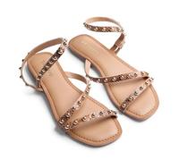 Gioseppo SUBUKIA - Sandalias Planas de Piel con Estampado de Serpiente y Detalle de Tachas para Mujer, Diseño Elegante y Confortable, Suela Flexible, Color Cuero, Talla 40