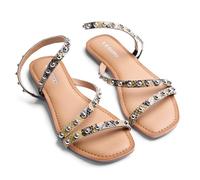 Gioseppo SUBUKIA - Sandalias Planas de Piel con Estampado de Serpiente y Detalle de Tachas para Mujer, Diseño Elegante y Confortable, Suela Flexible, Color Vainilla, Talla 38