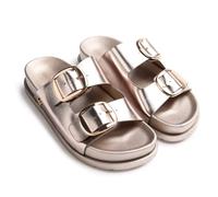 Gioseppo SVEDALA - Sandalias con Acabado Metalizado y Hebillas para Mujer, Plataforma de PVC y Planta Tipo Bio con Diseño Ergonómico, Correa en T Ajustable, Color Platino, Talla 38