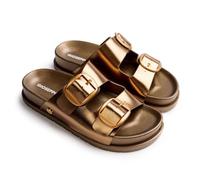 GIOSEPPO SVEDALA - Sandalias con Acabado Metalizado y Hebillas para Mujer, Plataforma de PVC y Planta Tipo Bio con Diseño Ergonómico, Correa en T Ajustable, Color Bronce, Talla 41
