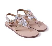 Gioseppo TAMBACH Sandalias Estilo Giregas de Piel Metalizada con Detalle Multicolor de Flores y Brillos, Cierres Ajustables en el Tobillo, Planta Acolchada y Suela Flexible de TPR, Color Oro, Talla 32