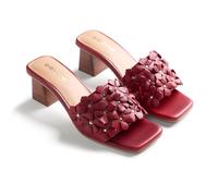 GIOSEPPO TANGUB - Sandalias Tipo Mules de Piel Trenzada a Mano para Mujer, Tacón Escultural de Madera, Comodidad y Estilo, Color Rojo, Talla 41