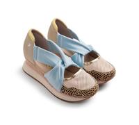 Gioseppo Tarlac - Sandalias Deportivas Abiertas de Piel Serraje con Estampado de Leopardo, Cuña Forrada, Detalles Metalizados, Plantilla Acolchada, Color Azul, Talla 39