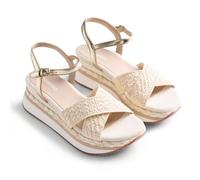 GIOSEPPO TREVELIN - Sandalias Deportivas con Crochet Hecho a Mano y Cuña Forrada de Algodón para Mujer, Diseño Elegante y Funcional, Color Off-White, Talla 37