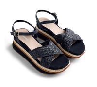 GIOSEPPO TREVELIN - Sandalias Deportivas con Crochet Hecho a Mano y Cuña Forrada de Algodón para Mujer, Diseño Elegante y Funcional, Color Negro, Talla 40