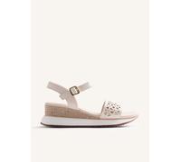 Gioseppo WETE - Sandalias con Calado y Cuña Estilo Rafia para Mujer, Confort y Estilo, Detalles Artesanales y Cierre Ajustable en el Tobillo, Color Off-White, Talla 36