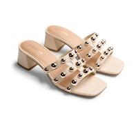 Gioseppo WHITING - Sandalias de Piel Tipo Mules con Detalle de Tachas para Mujer, Confort y Estilo, Altura Tacón de 4.5 cm, Color Off-White, Talla 39