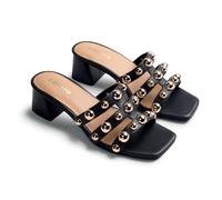 Gioseppo WHITING - Sandalias de Piel Tipo Mules con Detalle de Tachas para Mujer, Confort y Estilo, Altura Tacón de 4.5 cm, Color Negro, Talla 38