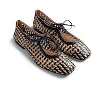 Gioseppo Worden - Bailarinas de Piel Trenzada Bicolor con Tacón Metalizado, Parte Trasera Plegable, Suela Flexible de Caucho, Color Negro, Talla 39