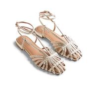Gioseppo WUNDANY - Sandalias Cangrejeras de Piel Trenzada con Acabado Metalizado, Punta Ovalada, Correa de Tobillo y Suela de Caucho Flexible, Altura Tacón 1,5 cm, Color Platino, Talla 37