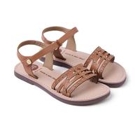 GIOSEPPO YSTAD - Sandalias Planas de Piel con Detalle de Tachas en Acabado Dorado, Correa Ajustable, Suela Flexible de TPR, Corte y Planta de Piel, Color Camel, Talla 32
