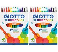 Giotto 71400 Turbo Colouring Fine Tip Pens, Box of 12, Intense Vibrant Colours (Paquete de 2)