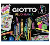 Giotto Art Lab, Set Creativo Fluo Mania con Papel, Rotuladores, Acuarelas, Lápices de colores y accesorios, 21 piezas