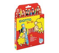 GIOTTO be-bè Lápices Súper Lavables, Mina Jumbo, 7mm, Colores surtidos con sacapuntas, 12 unidades