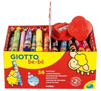 GIOTTO be-bè, Súper Lápices de Colores Lavables, Mina Gigante, 7mm, 12 colores surtidos con 3 maxi sacapuntas, 36 unidades