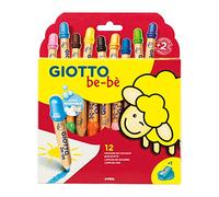 GIOTTO be-bè, Súper Lápices Lavables, Mina Jumbo, 7mm, Colores surtidos con sacapuntas grande, 12 unidades