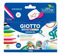 GIOTTO Decor Textile, Rotuladores para Tejidos, Punta de Pincel, Estuche sin plástico, Colores Surtidos, 6 uds.