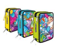 Giotto Estuche colección Supermina 3 cremalleras en tejido vaquero young collection - 3 diseños surtidos, Varios diseños, 40x30x39 cm, estuche escolar