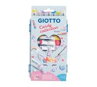 Giotto Extra Fine, Pintura témpera infantil, con 1 pincel, recipientes para agua y tapa extraíble con paleta de pintura, 7 colores surtidos, 8 unidades