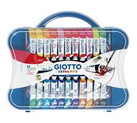 GIOTTO Extra Fine, Témpera Extra Quality, con 2 pinceles, recipientes de agua y 1 tapa extraíble, Tubo 21 ml, Caja 24 Colores Surtidos
