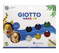 GIOTTO Make-up, Pinturas faciales cosméticas de secado rápido que se lavan fácilmente de la piel , 6 colores empaquetados en cajas individuales con pincel y esponja, Colores Clásicos, 8 uds.