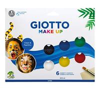 GIOTTO Maquillaje de secado rápido, fácil de lavar de la piel, 6 x 5 ml, colores surtidos, incluye pincel y esponja, ideal para niños y fiestas