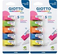 GIOTTO Mini gomas fluo, Colores Surtidos Fluo, 5 unidades (Paquete de 2)