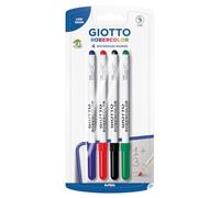 Giotto Robercolor, Set de 4 Marcadores de Punta Fina, ideal para uso escolar, de oficina y creativo, Blíster, Colores surtidos: azul, rojo, negro, verde, 4 unidades