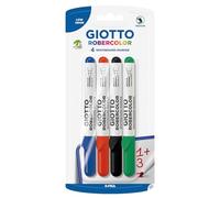 Giotto Robercolor, Set de 4 Marcadores de Punta Media, ideal para uso escolar, de oficina y creativo, Blíster, Colores surtidos: azul, rojo, negro, verde, 4 unidades