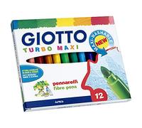Giotto Rotulador Turbo-Maxi Caja de 12 Colores Lavables con Punta Bloqueada.