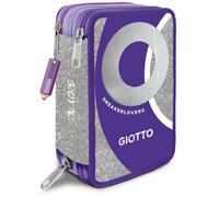 Giotto Sneakerlovers - Estuche escolar con 3 cremalleras, morado y plateado, con lápices de colores y accesorios