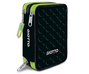 Giotto Stilnovolovers - Estuche de 3 cremalleras, color negro, con cierre de cremallera verde, porta lápices multicompartimento