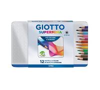 GIOTTO Supermina, Lápices de colores con mina extra grande de 3.8mm, Estuche metálico, 12 unidades