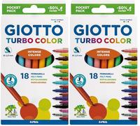 Giotto Turbo Color 18 Rotuladores, Punta fina, Mina de 2.8mm, Colores Surtidos, 18 unidades (Paquete de 2)