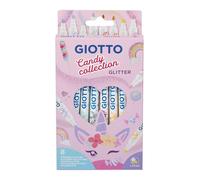 Giotto Turbo Glitter Candy Collection, Rotuladores de Fibra de Tinta con Purpurina, Forma Redonda, Colores Surtidos, 8 unidades