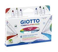 GIOTTO Turbo Glitter, Rotuladores Súper Lavables, Punta Maxi 5mm, Colores Surtidos, 6 unidades