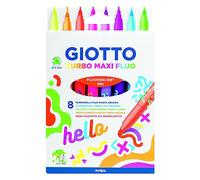 Giotto Turbo Maxi, Rotuladores con punta de fibra de tinta fluorescente, Punta Ancha, Mina de 5 mm, Colores Fluo Surtidos, 8 unidades